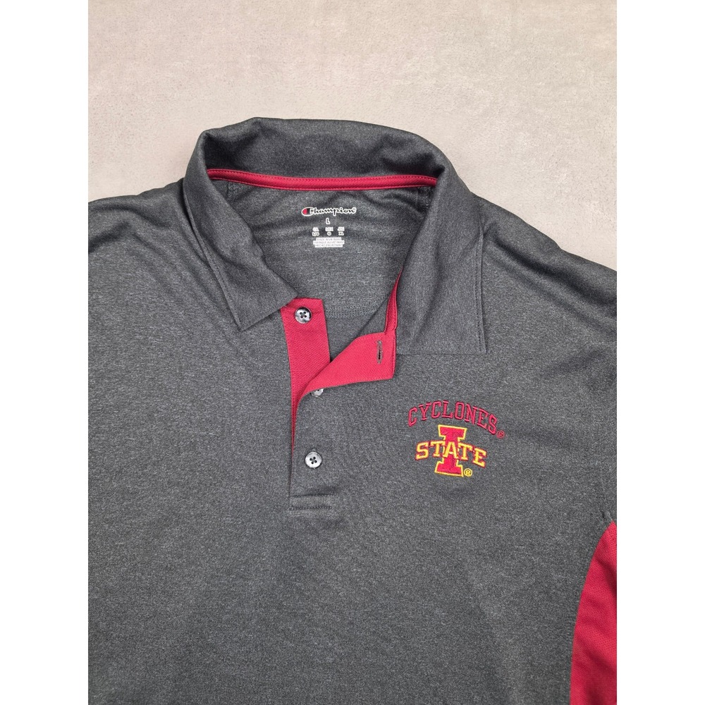 Champion Polo Shirt Men Large Gray Iowa State Cyclones NCAA Short Sleeve Sport